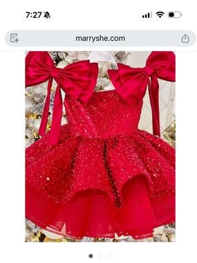 Red Sequin Bow Strap Party Dress for Girls